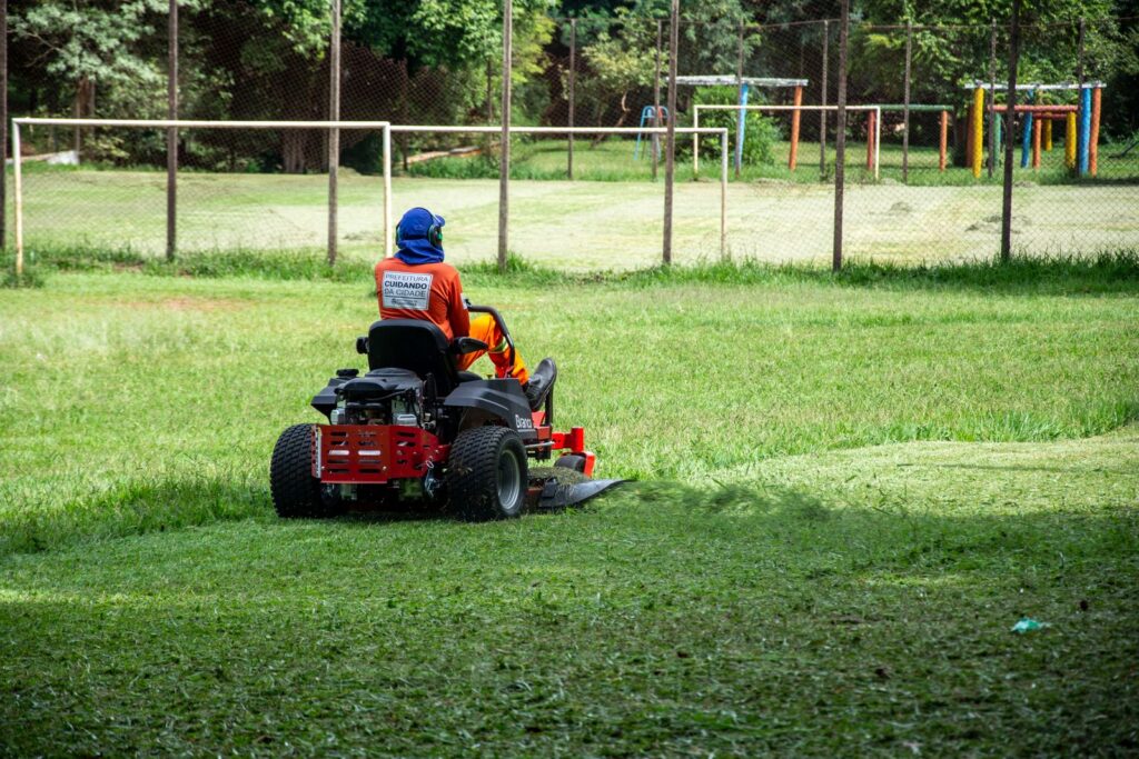 Zero-turn mower on a large field